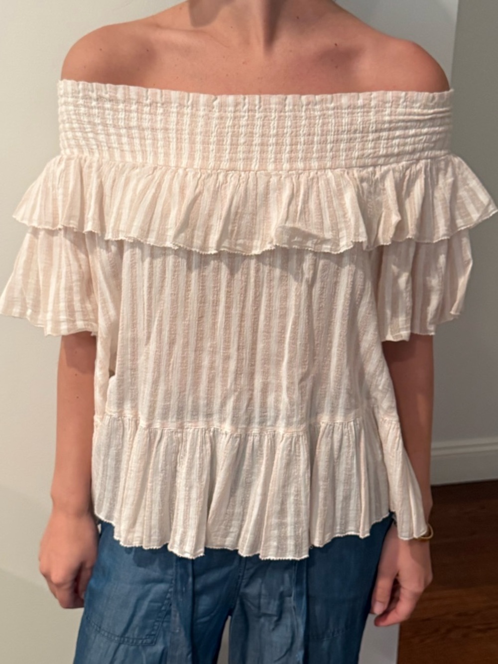 Ulla Johnson Cream Off-Shoulder Ruffle Blouse
